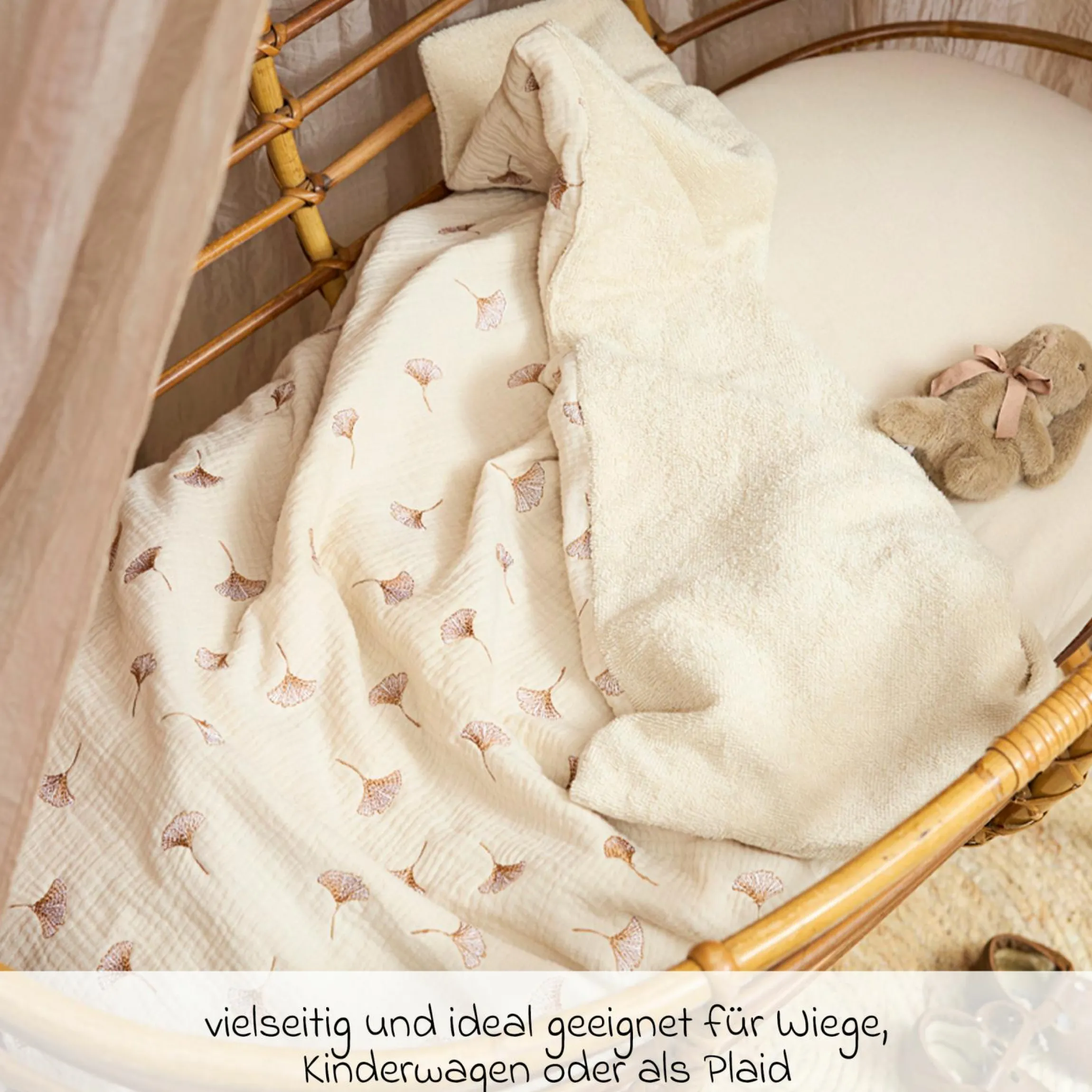 Kuscheldecke Musselin 75x100 cm - Gingko - Soft Sand