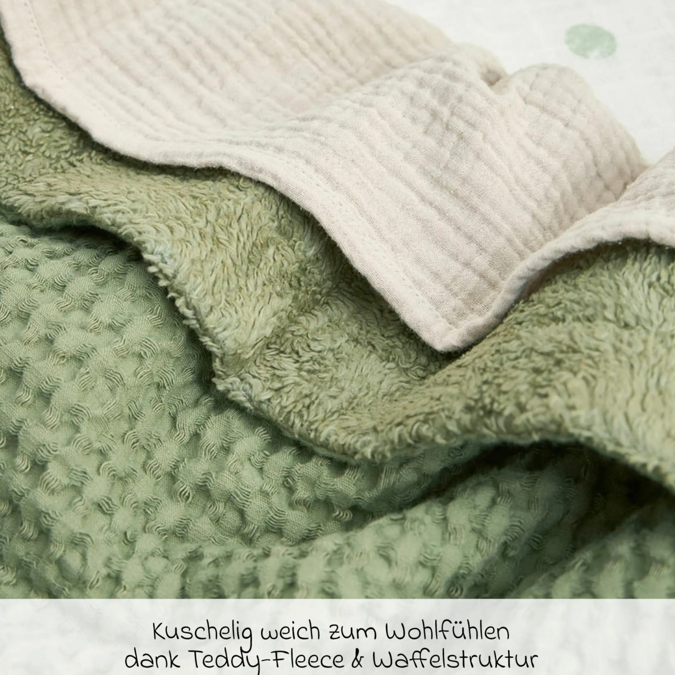 Kuscheldecke Teddy 75 x 100 cm - Waffle - Olive Green