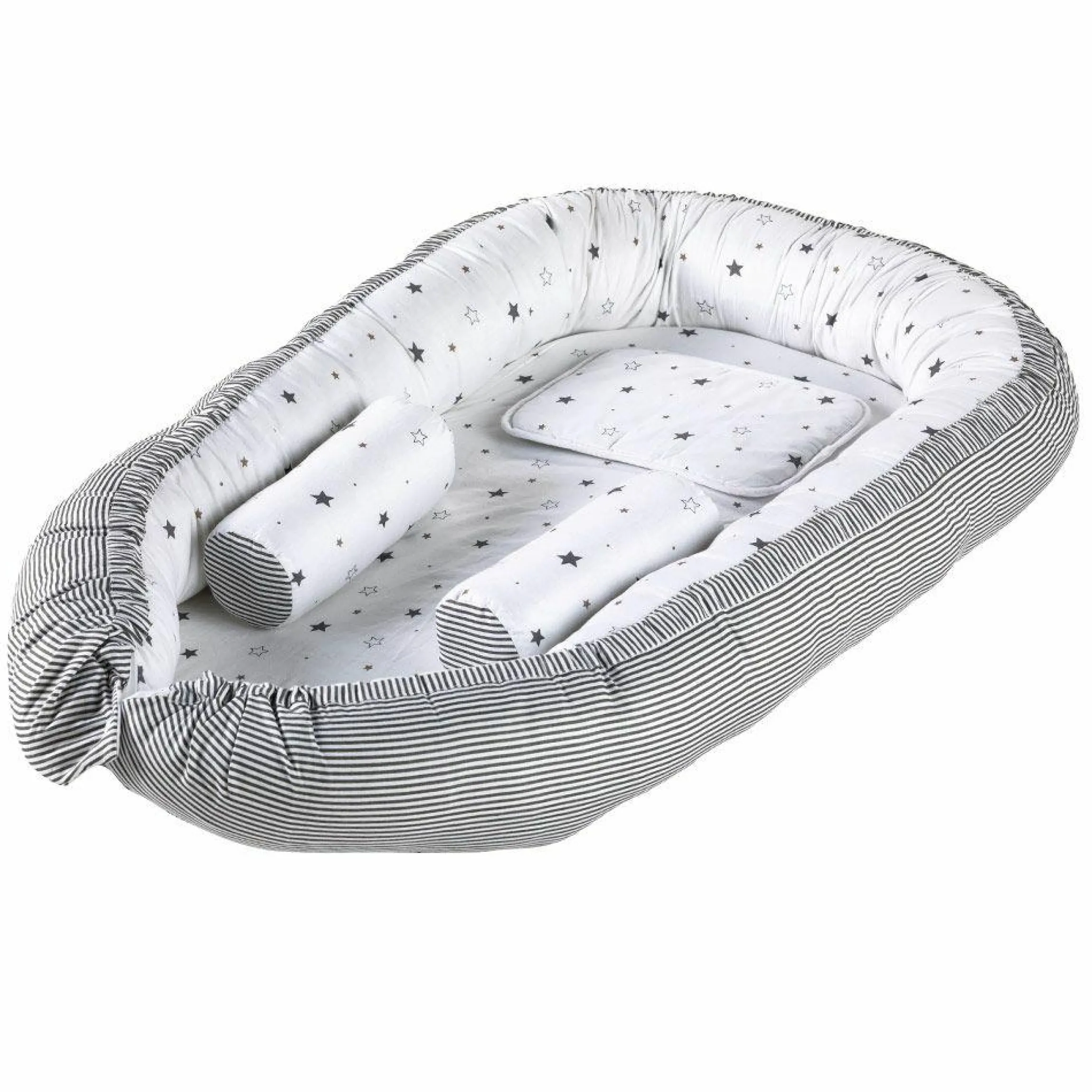 Kuschelnestchen inkl. Lagerungskissen und Kopfkissen Exklusiv 90 x 50 - Sternchen - Grau
