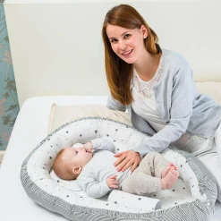 Kuschelnestchen inkl. Lagerungskissen und Kopfkissen Exklusiv 90 x 50 - Sternchen - Grau