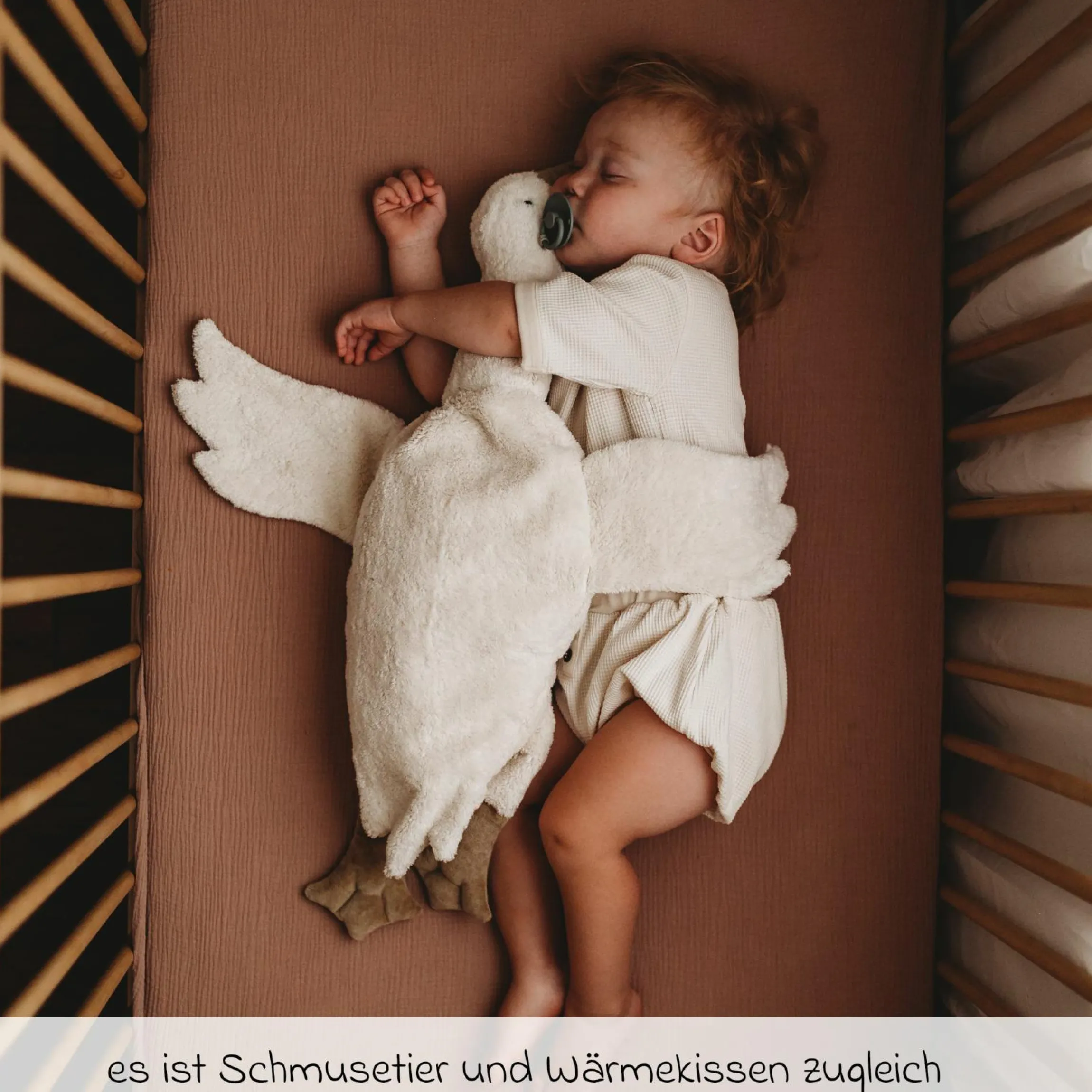 Kuscheltier mit Wärmekissen / Stillkissen Gans Groß 80 cm - aus Bio-Baumwolle GOTS mit Dinkelspreu-Füllung - Weiß