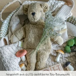 Kuscheltier mit Wärmekissen Bär Klein 30 cm - aus Bio-Baumwolle GOTS mit Traubenkern-Füllung - Beige