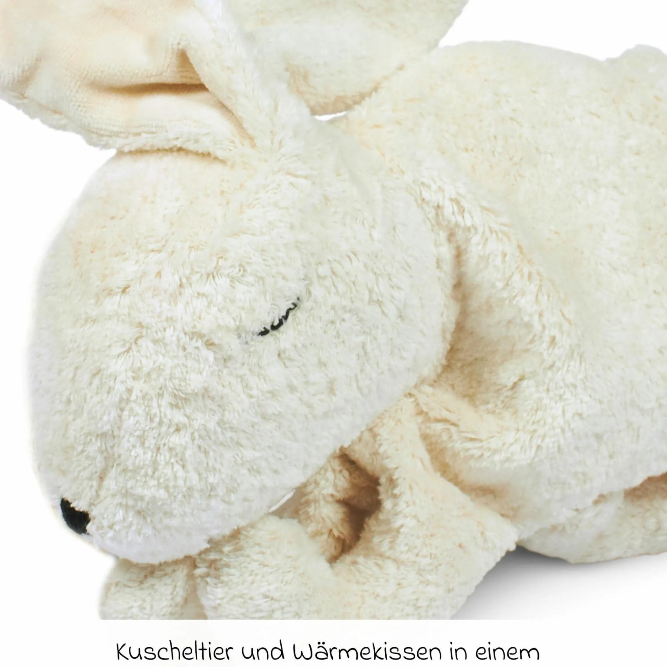 Kuscheltier mit Wärmekissen Hase Klein 29 cm - aus Bio-Baumwolle GOTS mit Traubenkern-Füllung - Weiß