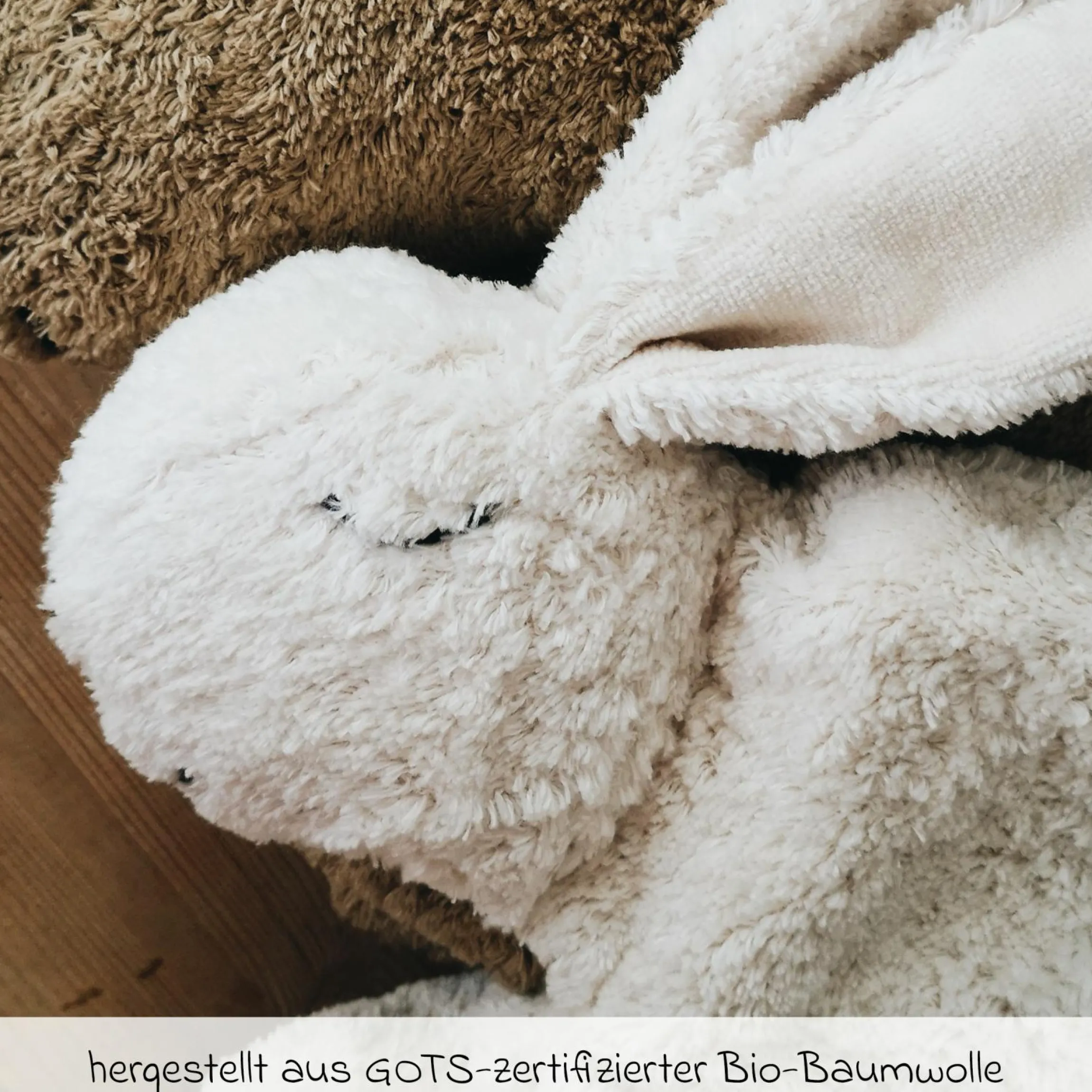 Kuscheltier mit Wärmekissen Hase Klein 29 cm - aus Bio-Baumwolle GOTS mit Traubenkern-Füllung - Weiß