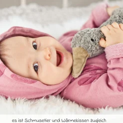 Kuscheltier mit Wärmekissen Gans Klein 47 cm - aus Bio-Baumwolle GOTS mit Traubenkern-Füllung - Grau