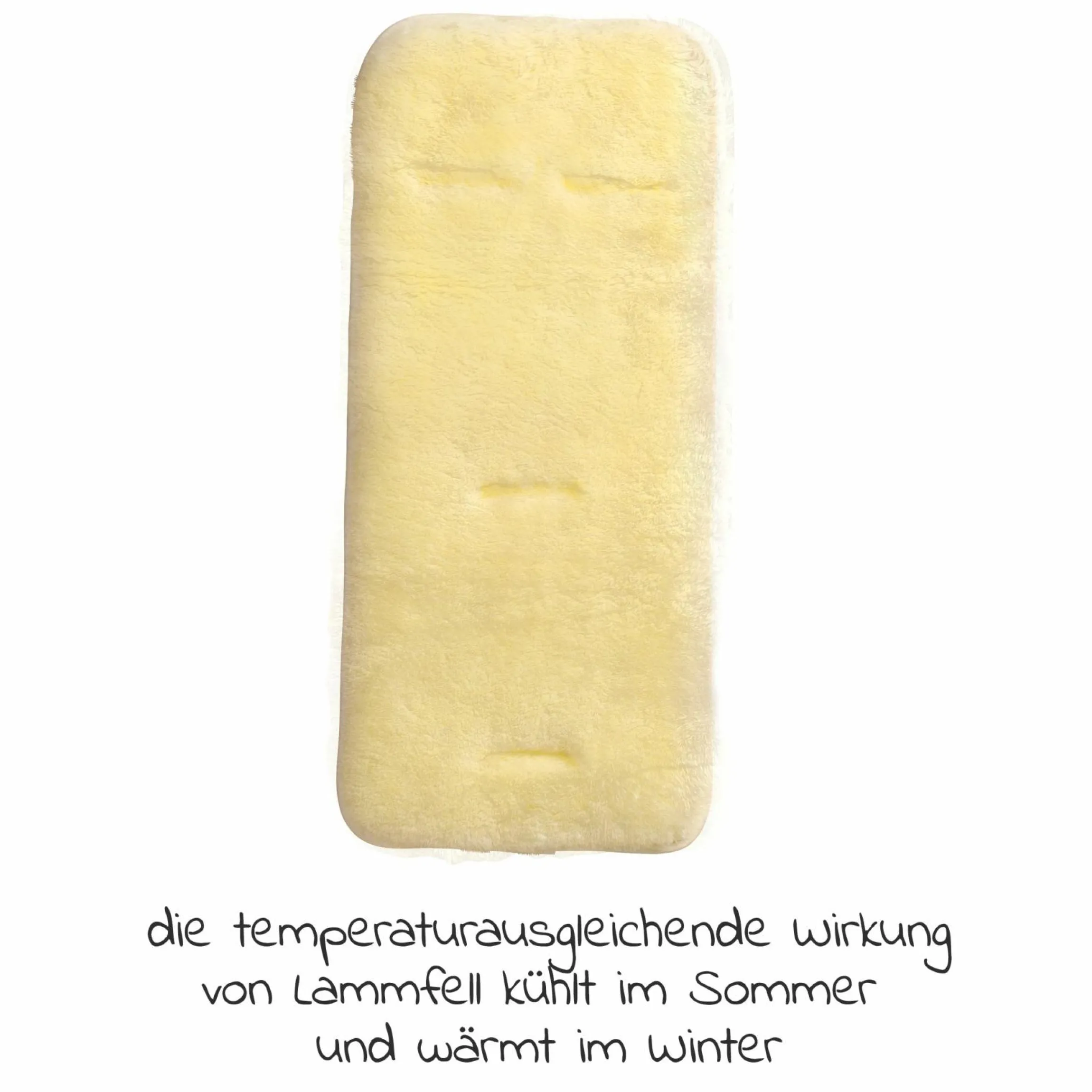 Lammfellauflage für Buggys & Kinderwagen mit Gurtschlitze, temperaturausgleichend und kuschelweich 71 x 33 cm - Natur