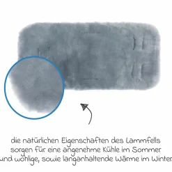 Lammfelleinlage für Babyschalen und Kinderwagen 33,5 x 73 cm - Grau
