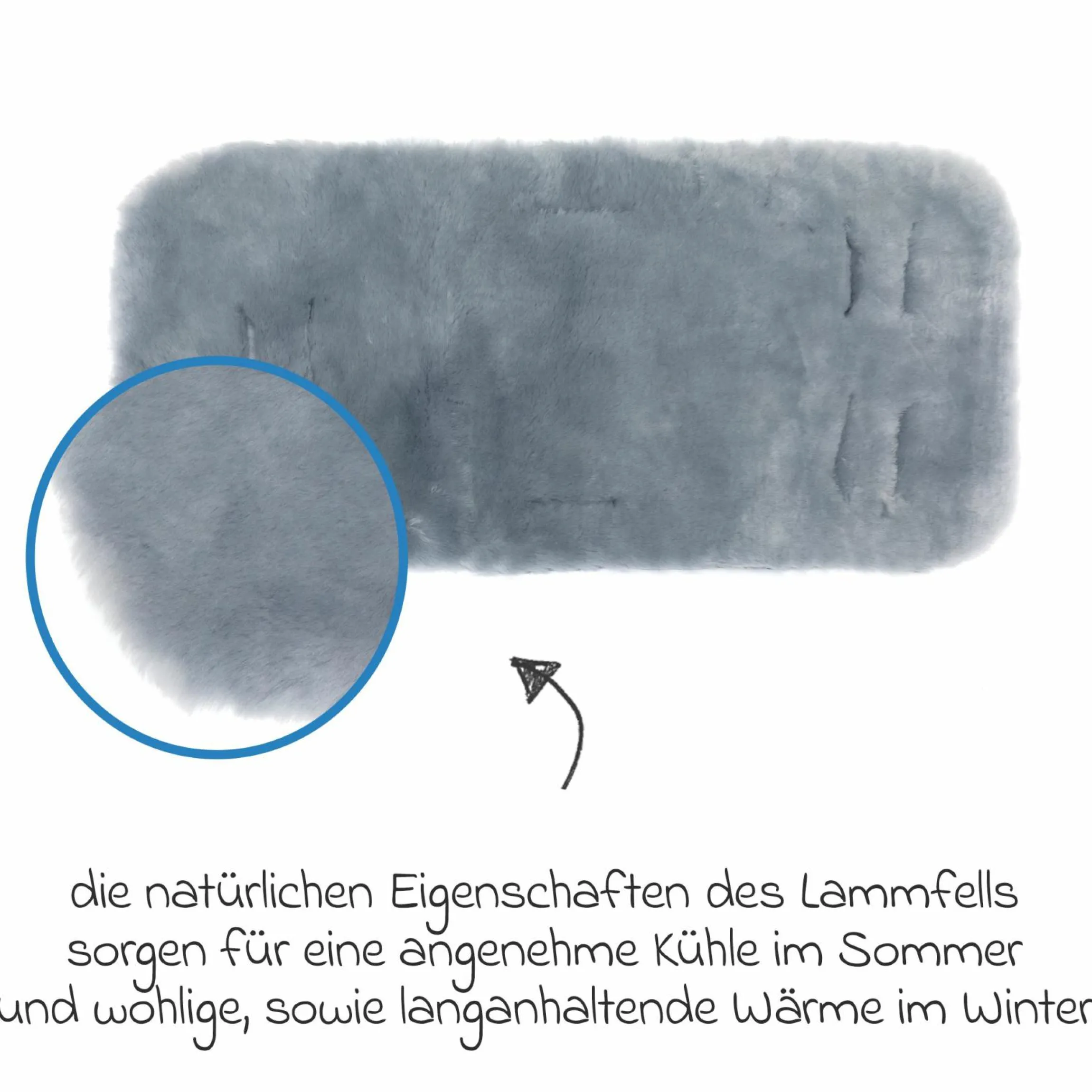 Lammfelleinlage für Babyschalen und Kinderwagen 33,5 x 73 cm - Grau