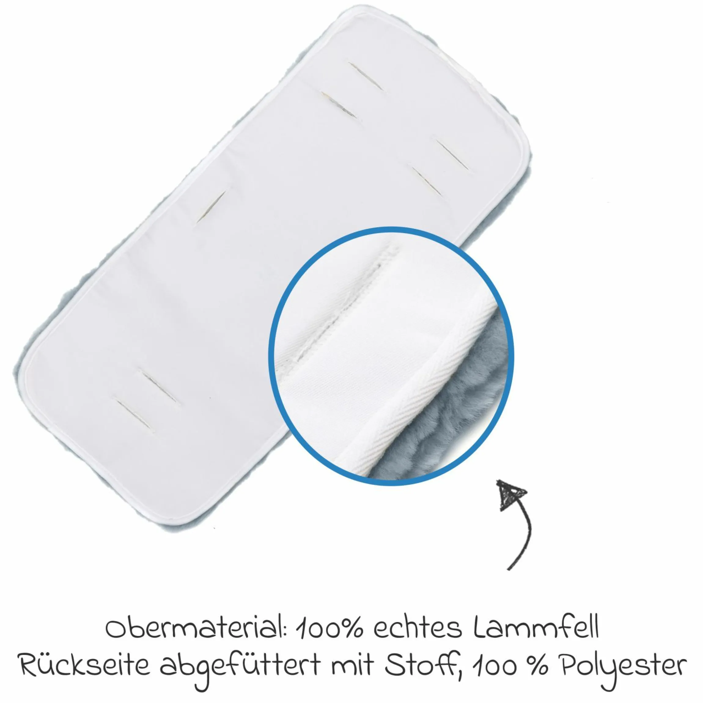 Lammfelleinlage für Babyschalen und Kinderwagen 33,5 x 73 cm - Grau