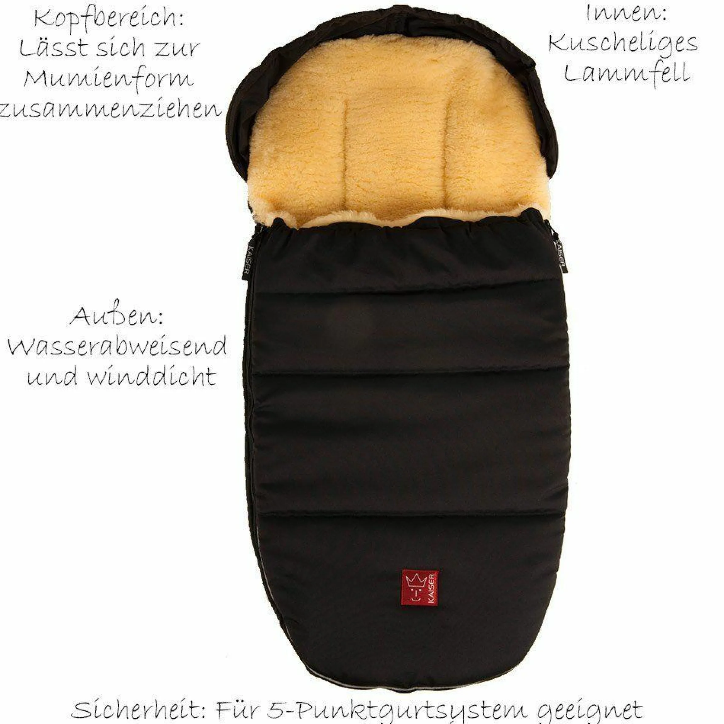 Lammfell-Fußsack Lenny - Schwarz