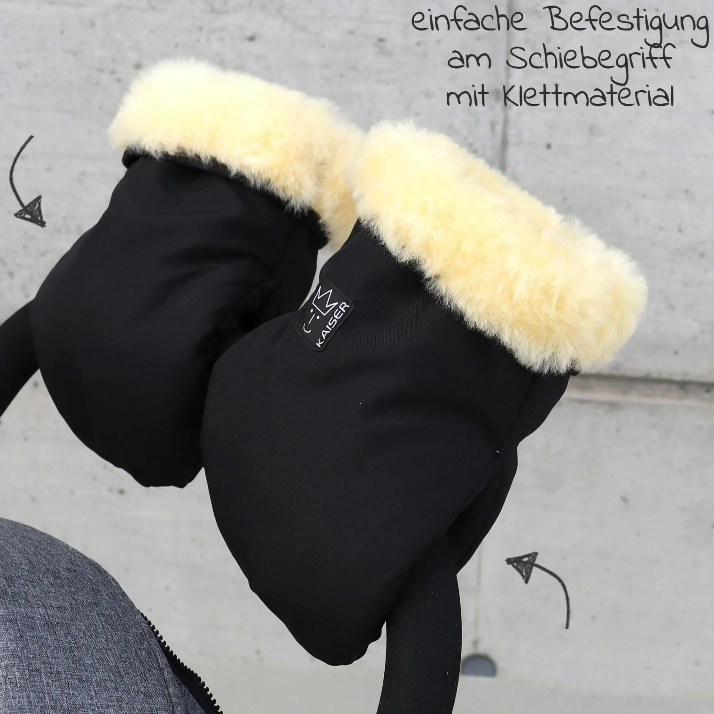 Lammfell-Handschuhe Stroller Mitt - Schwarz