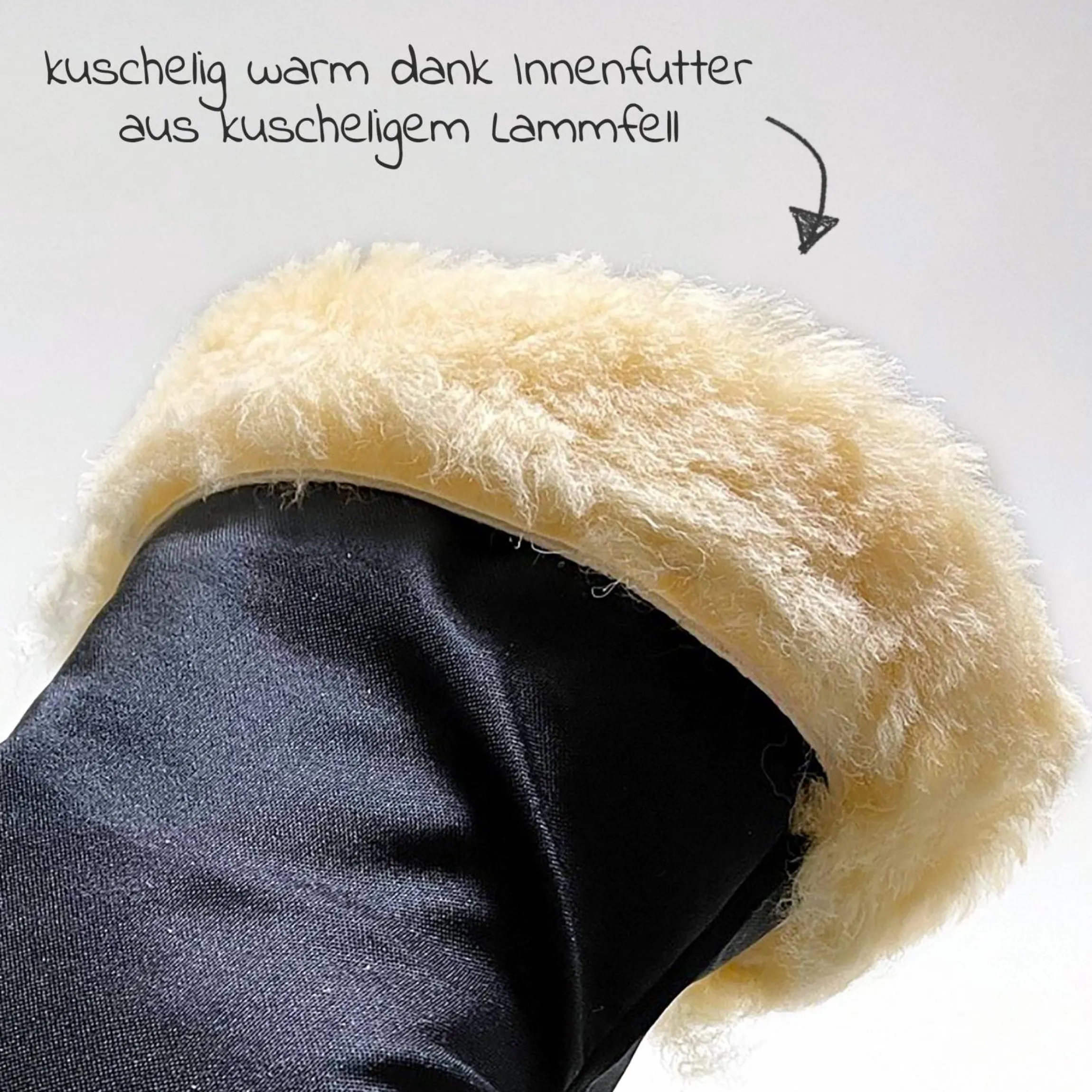 Lammfell-Handschuhe Stroller Mitt - Schwarz