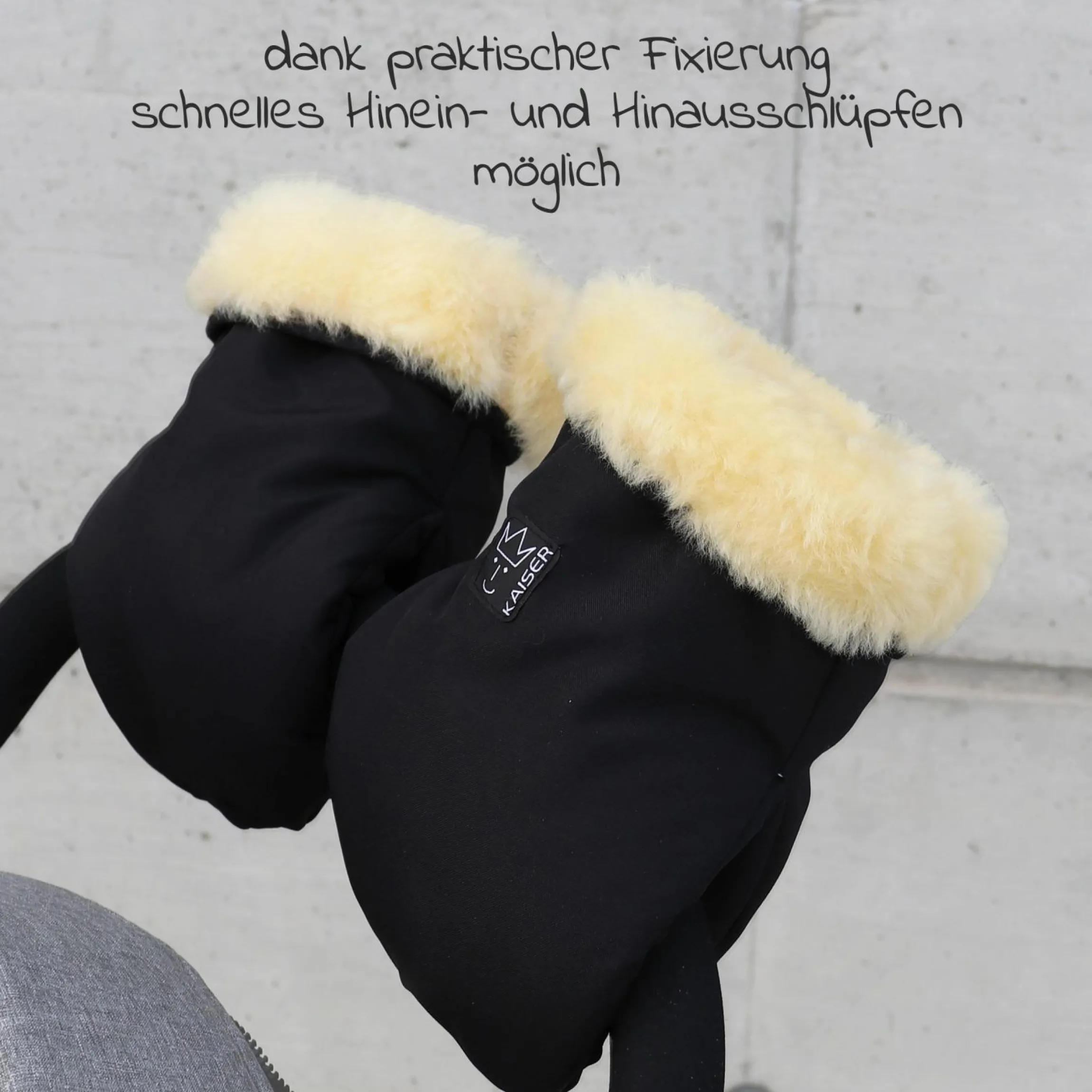 Lammfell-Handschuhe Stroller Mitt - Schwarz