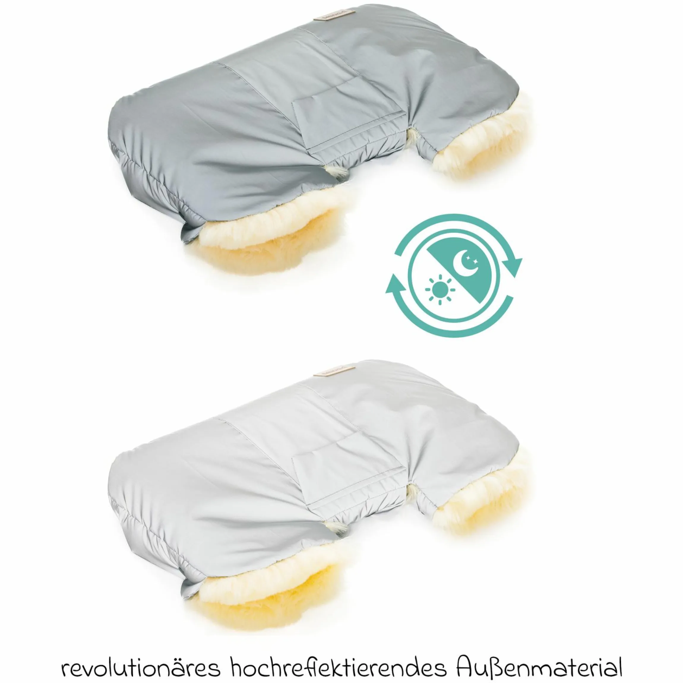 Lammfell-Handwärmer Nyby Reflect mit reflektierendem Außenmaterial - Silber