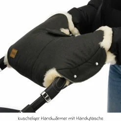 Lammfell-Handwärmer Nyby Style für Buggy, Sport- und Kinderwagen - Ebenholz