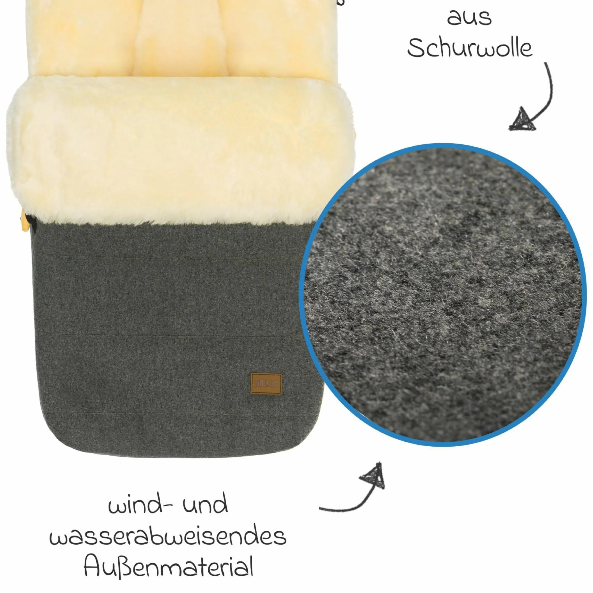 Lammwoll-Fußsack Bernina Wool für Buggy, Sport- und Kinderwagen - Grau