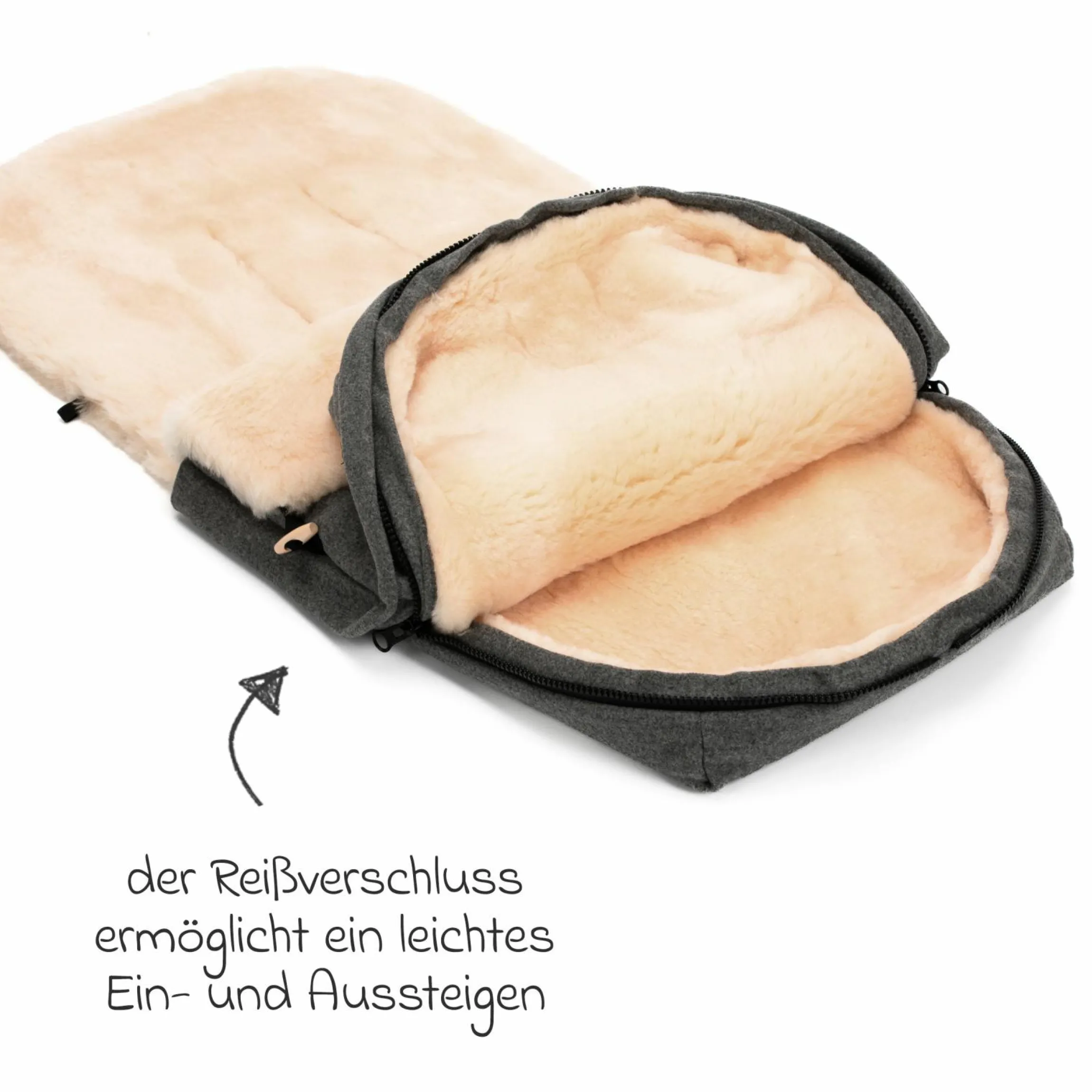 Lammwoll-Fußsack Bernina Wool für Buggy, Sport- und Kinderwagen - Grau
