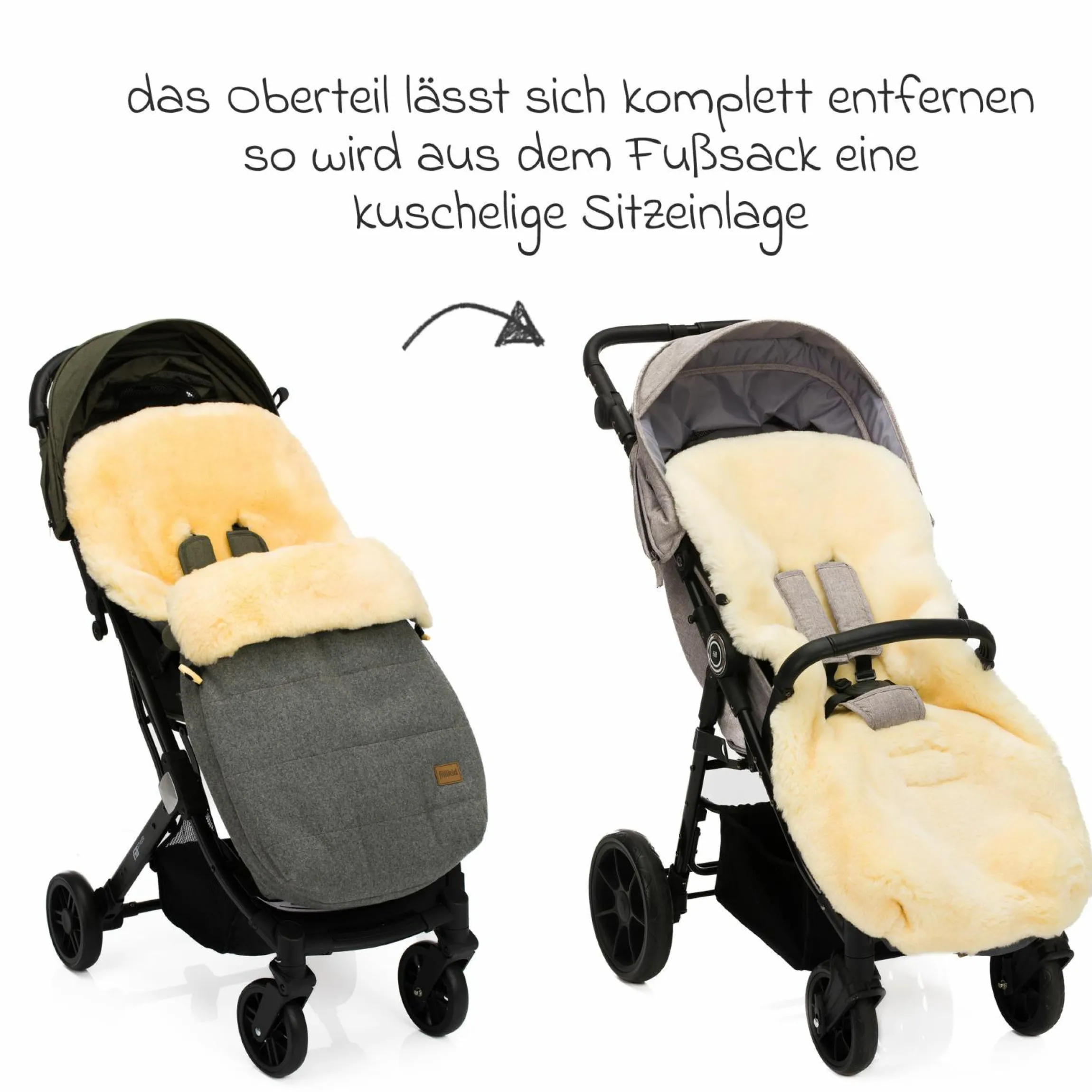 Lammwoll-Fußsack Bernina Wool für Buggy, Sport- und Kinderwagen - Grau