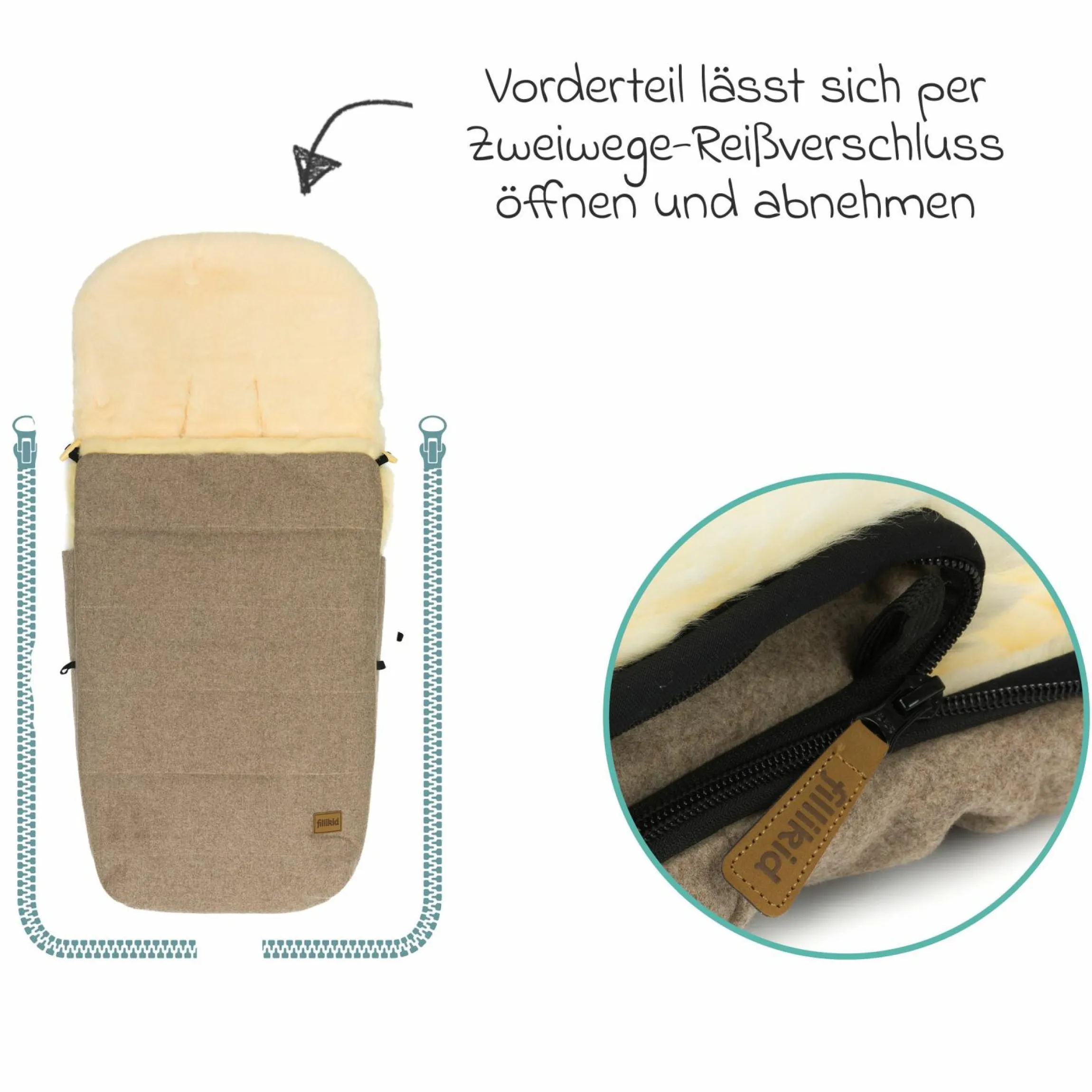 Lammwoll-Fußsack Makalu Wool für Buggy, Sport- und Kinderwagen - Braun