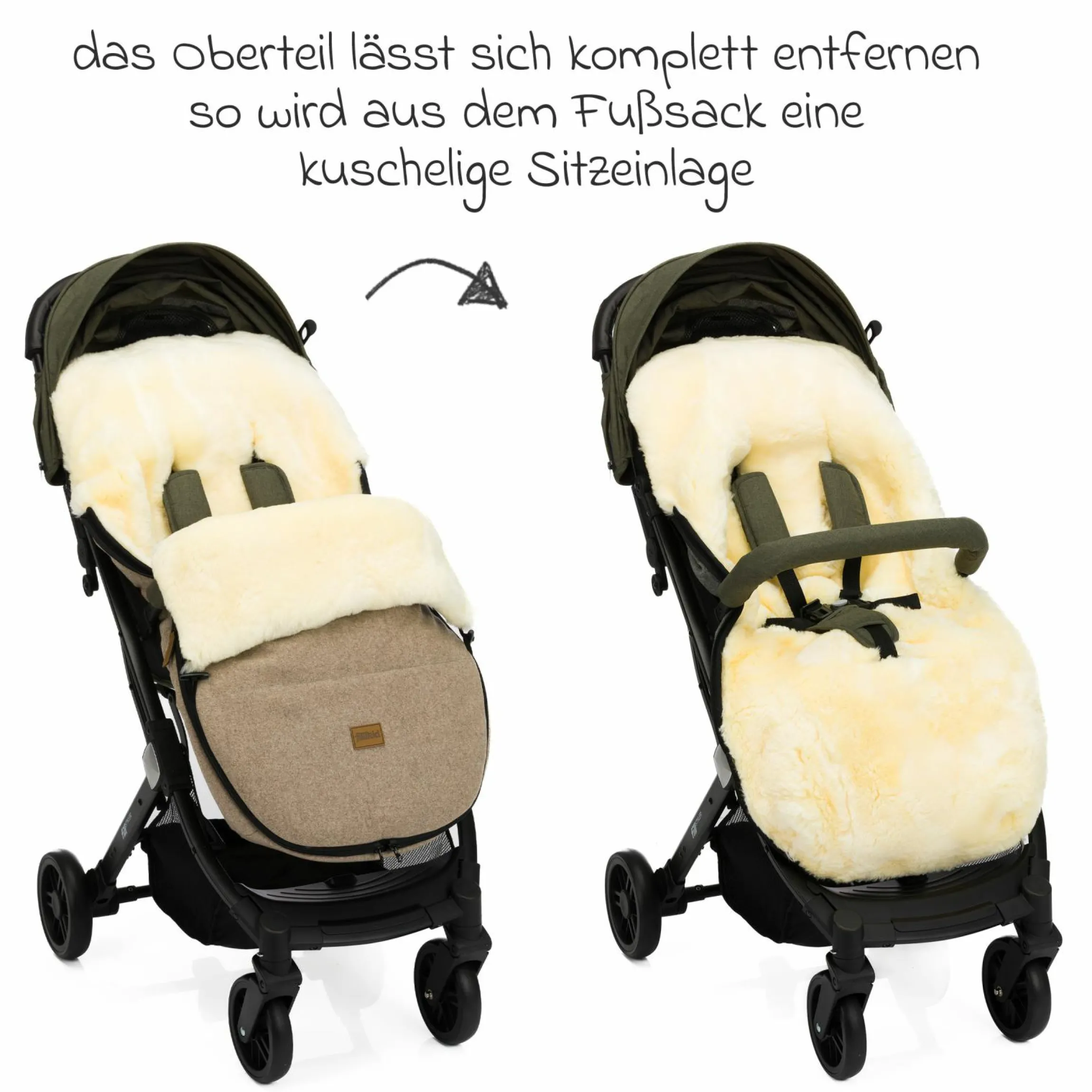 Lammwoll-Fußsack Makalu Wool für Buggy, Sport- und Kinderwagen - Braun