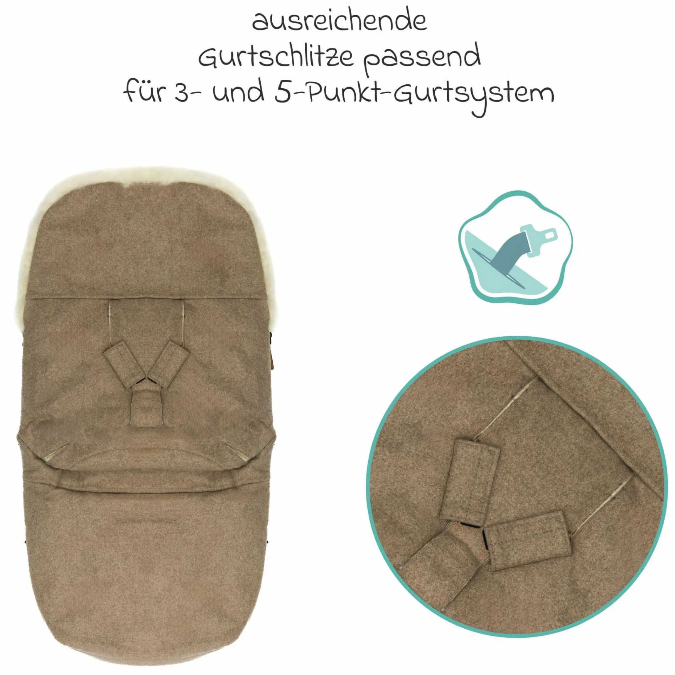 Lammwoll-Fußsack Makalu Wool für Buggy, Sport- und Kinderwagen - Braun