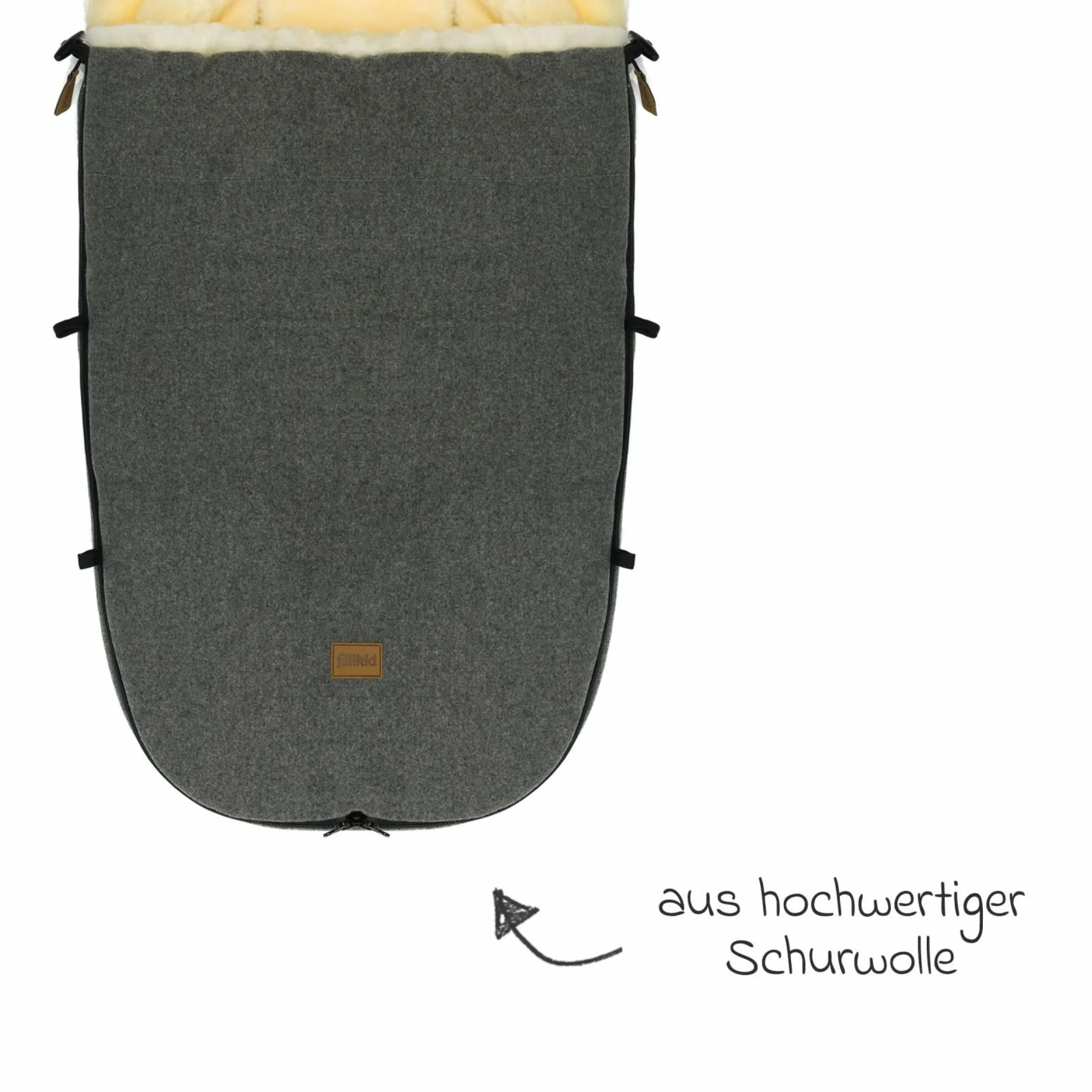 Lammwoll-Fußsack Makalu Wool für Buggy, Sport- und Kinderwagen - Grau