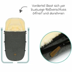 Lammwoll-Fußsack Makalu Wool für Buggy, Sport- und Kinderwagen - Grau