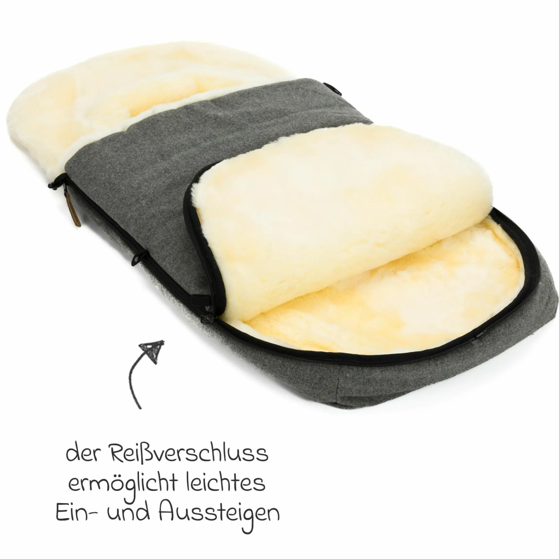 Lammwoll-Fußsack Makalu Wool für Buggy, Sport- und Kinderwagen - Grau