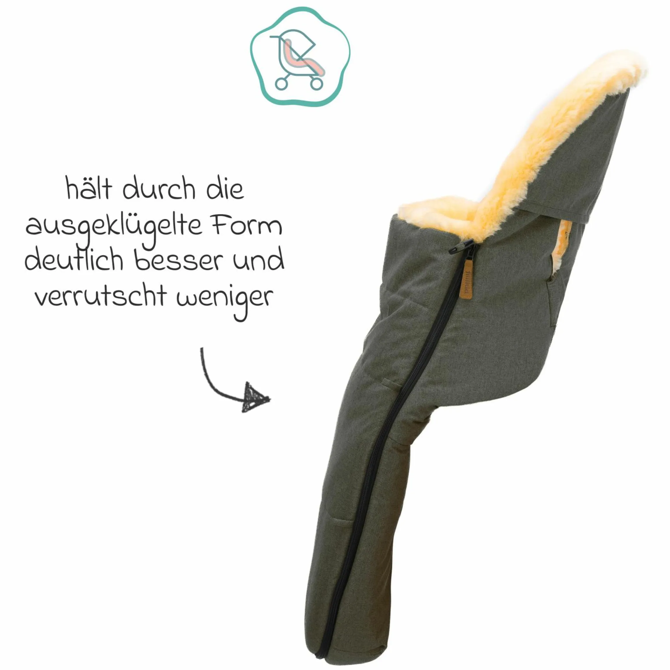 Lammwoll-Fußsack Makalu Wool für Buggy, Sport- und Kinderwagen - Grau