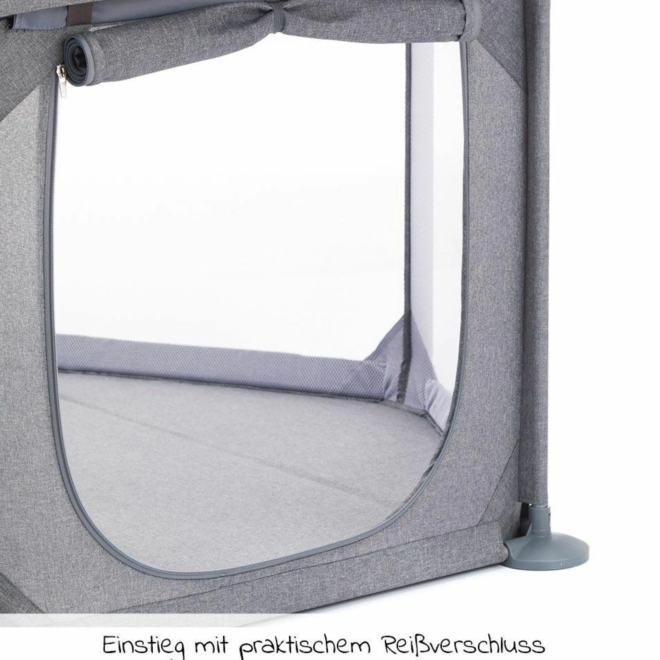 Laufgitter 6-eckig Prag aus Netzstoff mit Transporttasche & Einstieg - Grau