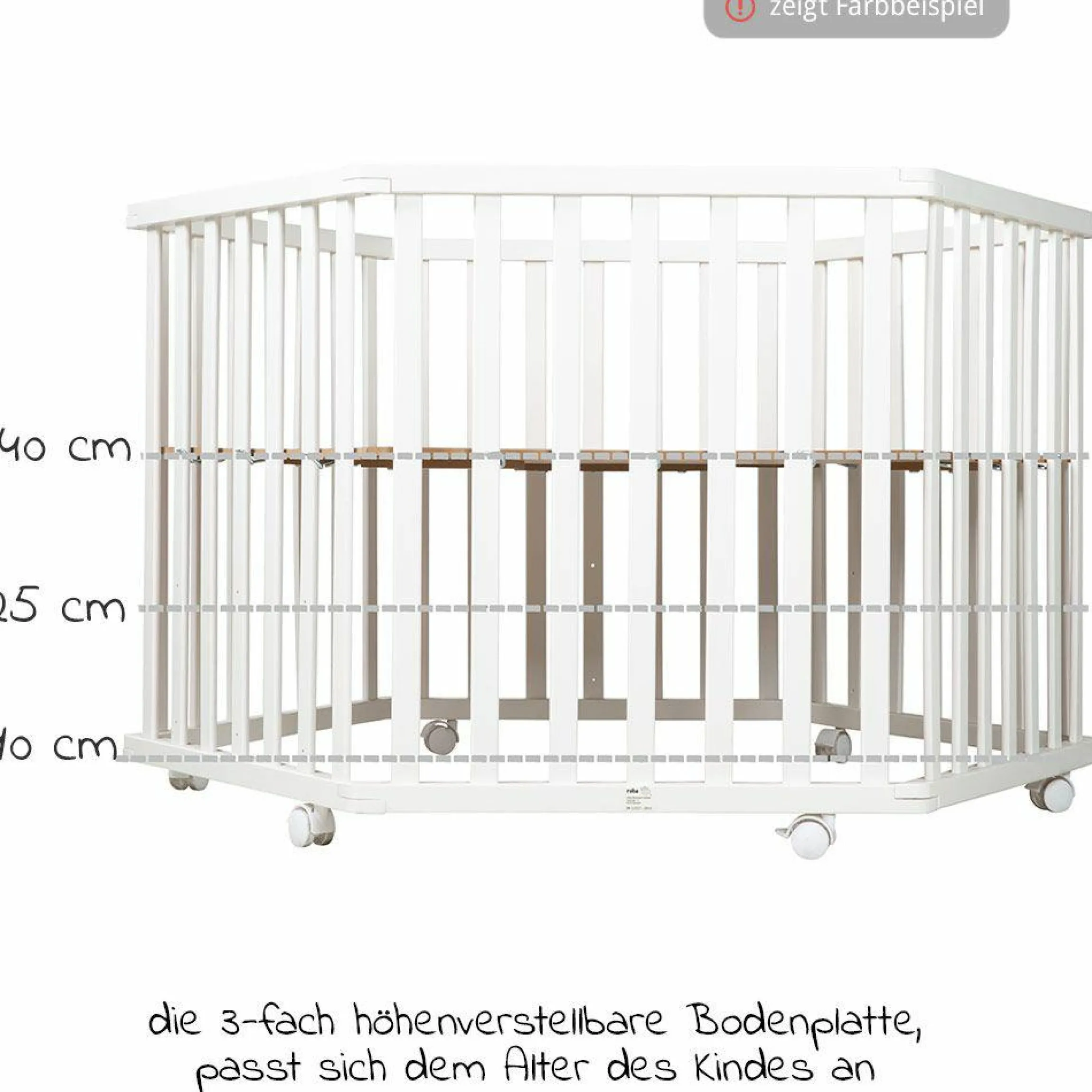 Laufgitter 6-eckig Taupe -3-fach höhenverstellbar & Einlage - Sternenzauber - Weiß