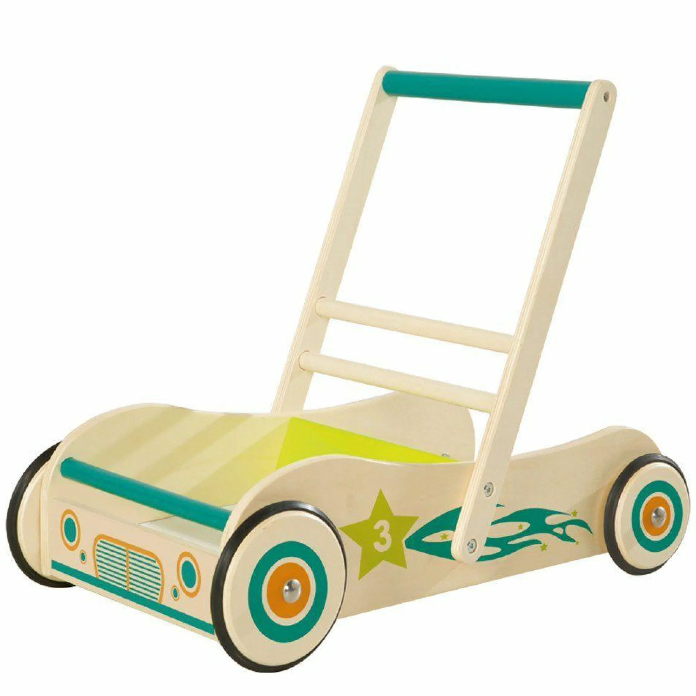 Lauflernwagen mit Bremse - Natur Grün