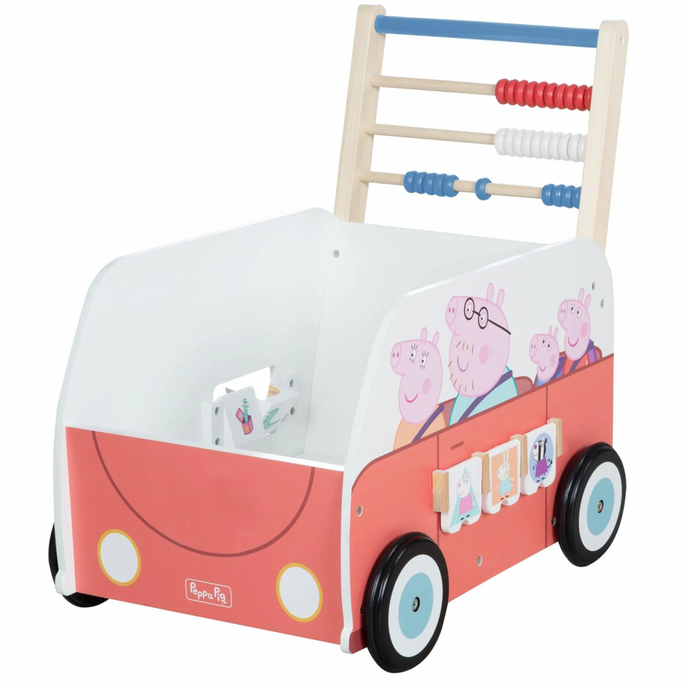 Lauflernwagen Schiebe- und Motorikbus mit Uhr & Rechenschieber - Peppa Pig - Weiß Rot