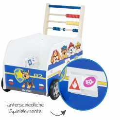 Lauflernwagen Schiebe- und Motorikbus mit Uhr & Rechenschieber - Paw Patrol - Weiß Blau