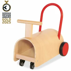 Lauflernwagen und Rutscher Enzo ab 12 Monate mit gummierten Holzräder & Schwenkrollen - Natur Rot