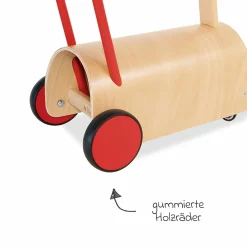 Lauflernwagen und Rutscher Enzo ab 12 Monate mit gummierten Holzräder & Schwenkrollen - Natur Rot