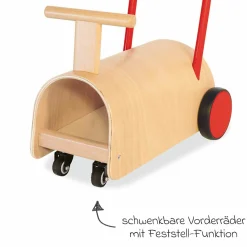 Lauflernwagen und Rutscher Enzo ab 12 Monate mit gummierten Holzräder & Schwenkrollen - Natur Rot