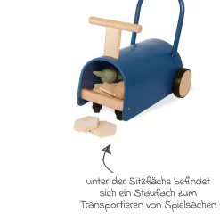 Lauflernwagen und Rutscher Enzo ab 12 Monate mit gummierten Holzräder & Schwenkrollen - Blau