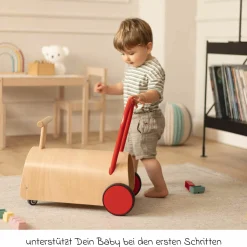 Lauflernwagen und Rutscher Enzo ab 12 Monate mit gummierten Holzräder & Schwenkrollen - Gelb