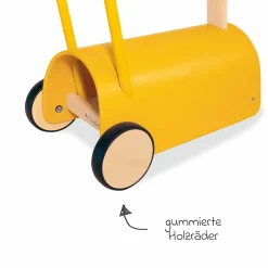 Lauflernwagen und Rutscher Enzo ab 12 Monate mit gummierten Holzräder & Schwenkrollen - Gelb