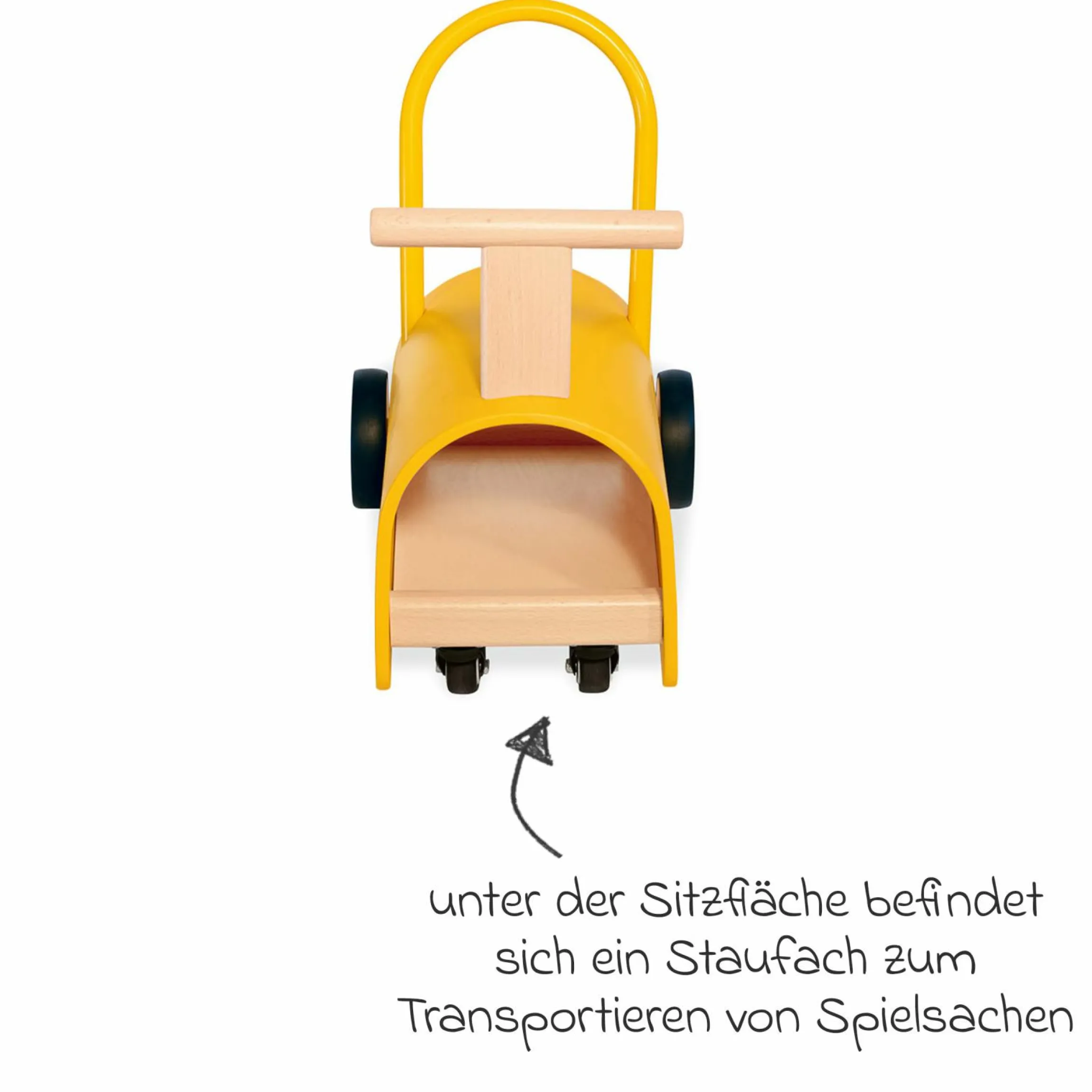 Lauflernwagen und Rutscher Enzo ab 12 Monate mit gummierten Holzräder & Schwenkrollen - Gelb
