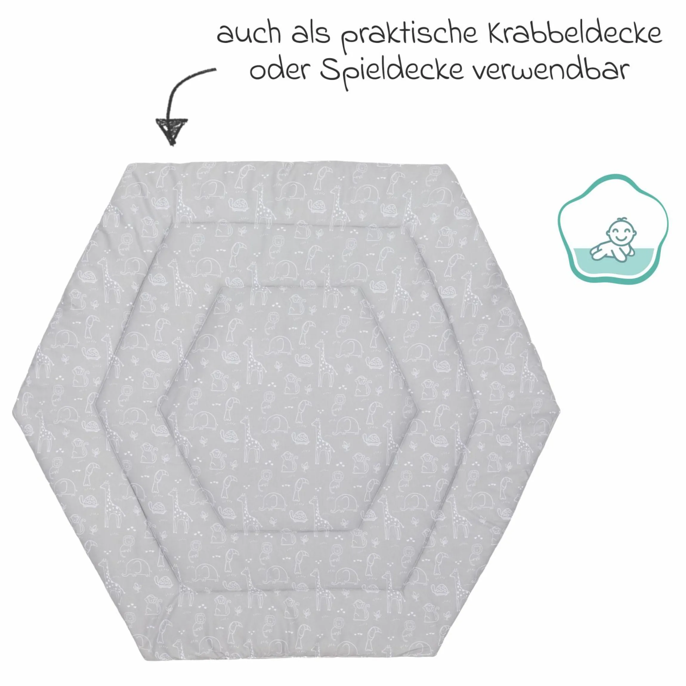 Laufstalleinlage für 6-eck Laufgitter Jersey Safari - Grau