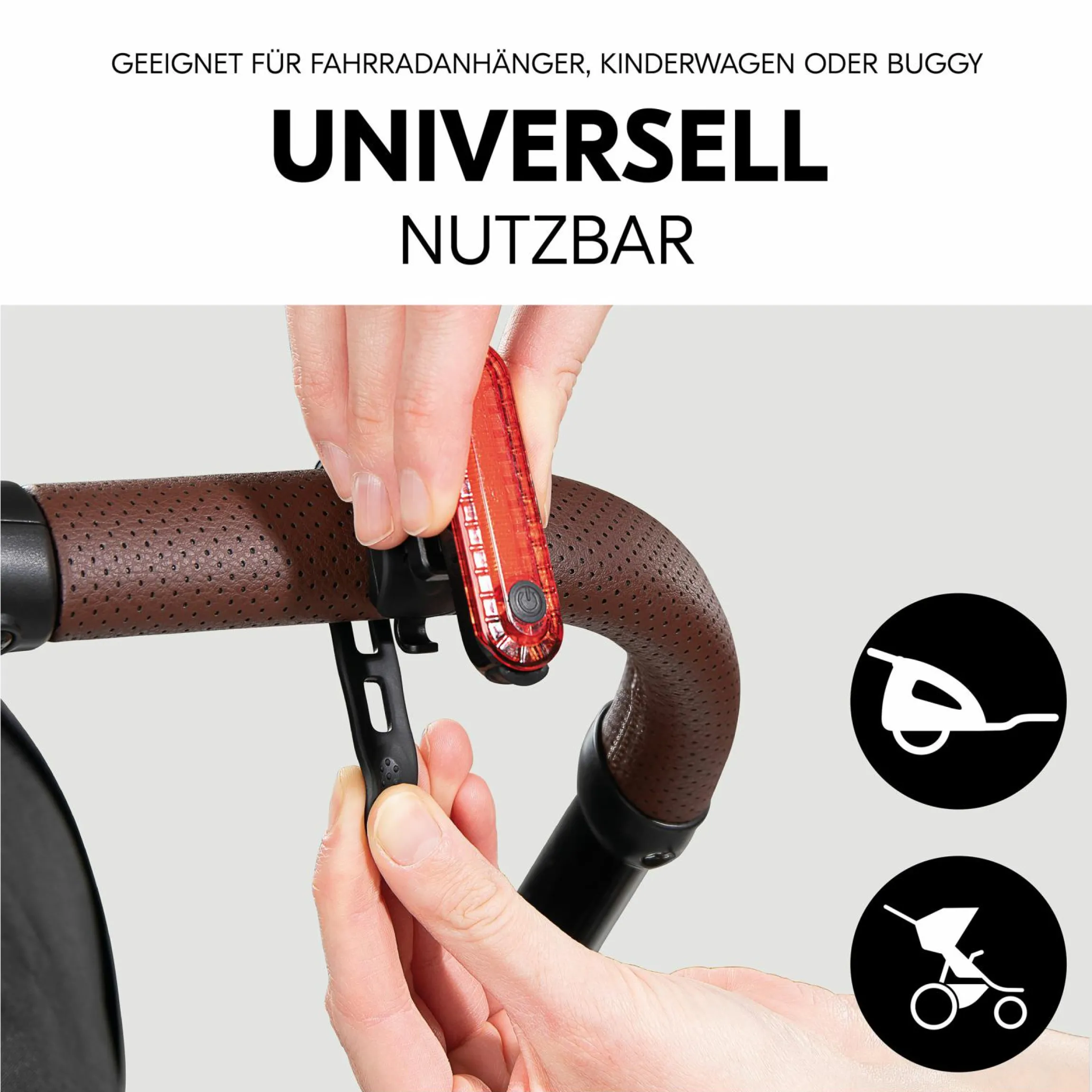 LED-Leuchte für Kinderwagen & Buggy - inkl. Halterung (aufladbar, 4 Leuchtmodi)