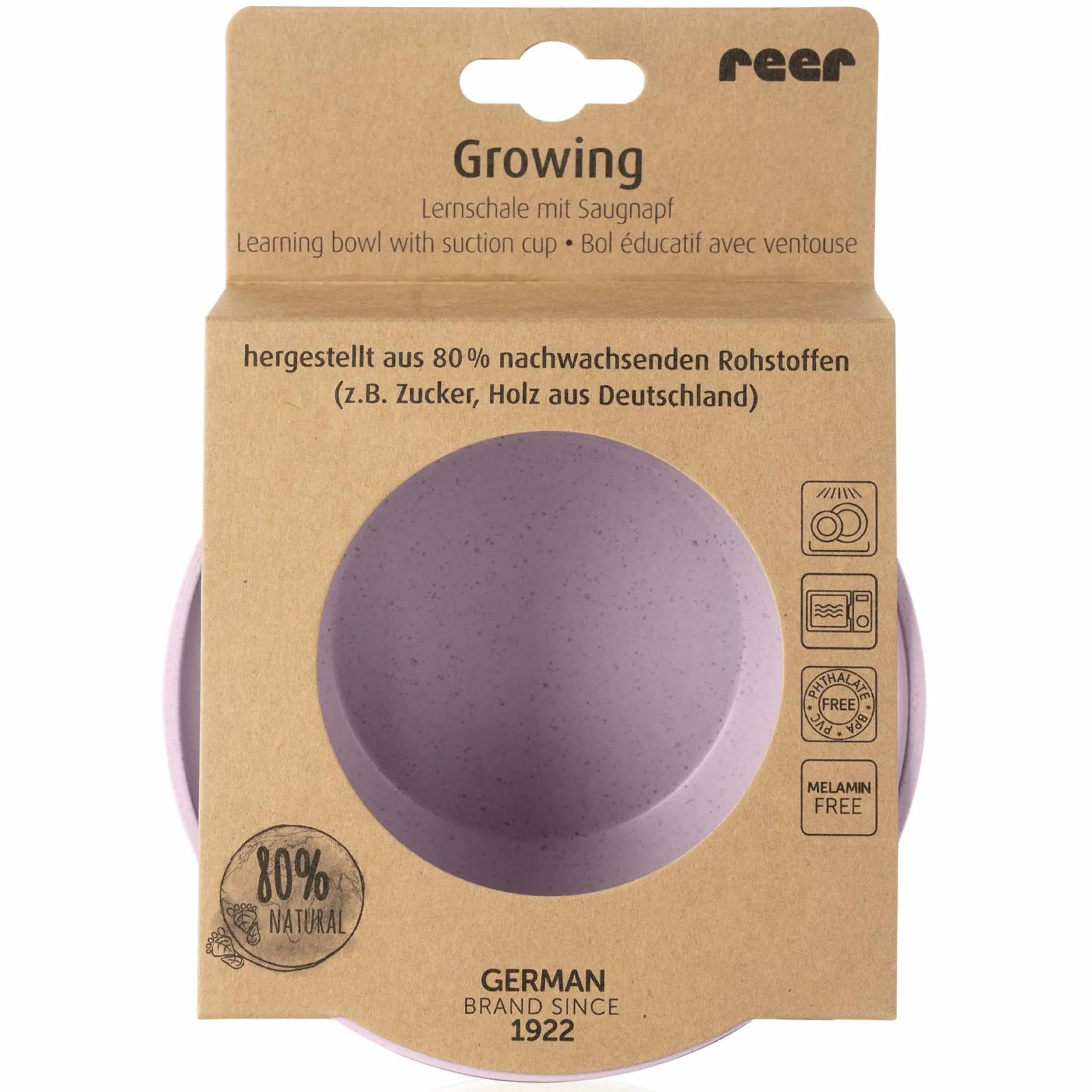 Lernschale mit Saugnapf Growing Bowl aus 80% nachwachsenden Rohstoffen wie Holz & Zucker aus Deutschland - Rosa