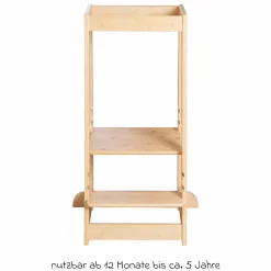Lernturm aus 100% Bambus mitwachsend mit 3-fach höhenverstellbarem Stand- und Fußbrett - Montessori - Braun