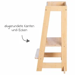 Lernturm aus 100% Bambus mitwachsend mit 3-fach höhenverstellbarem Stand- und Fußbrett - Montessori - Braun
