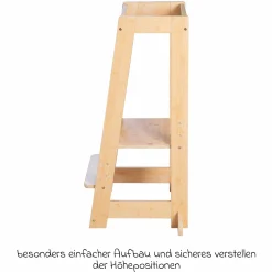 Lernturm aus 100% Bambus mitwachsend mit 3-fach höhenverstellbarem Stand- und Fußbrett - Montessori - Braun