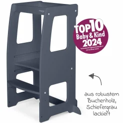 Lernturm Littlefoot 3-fach höhenverstelbar aus Buchenholz - Schiefergrau lackiert