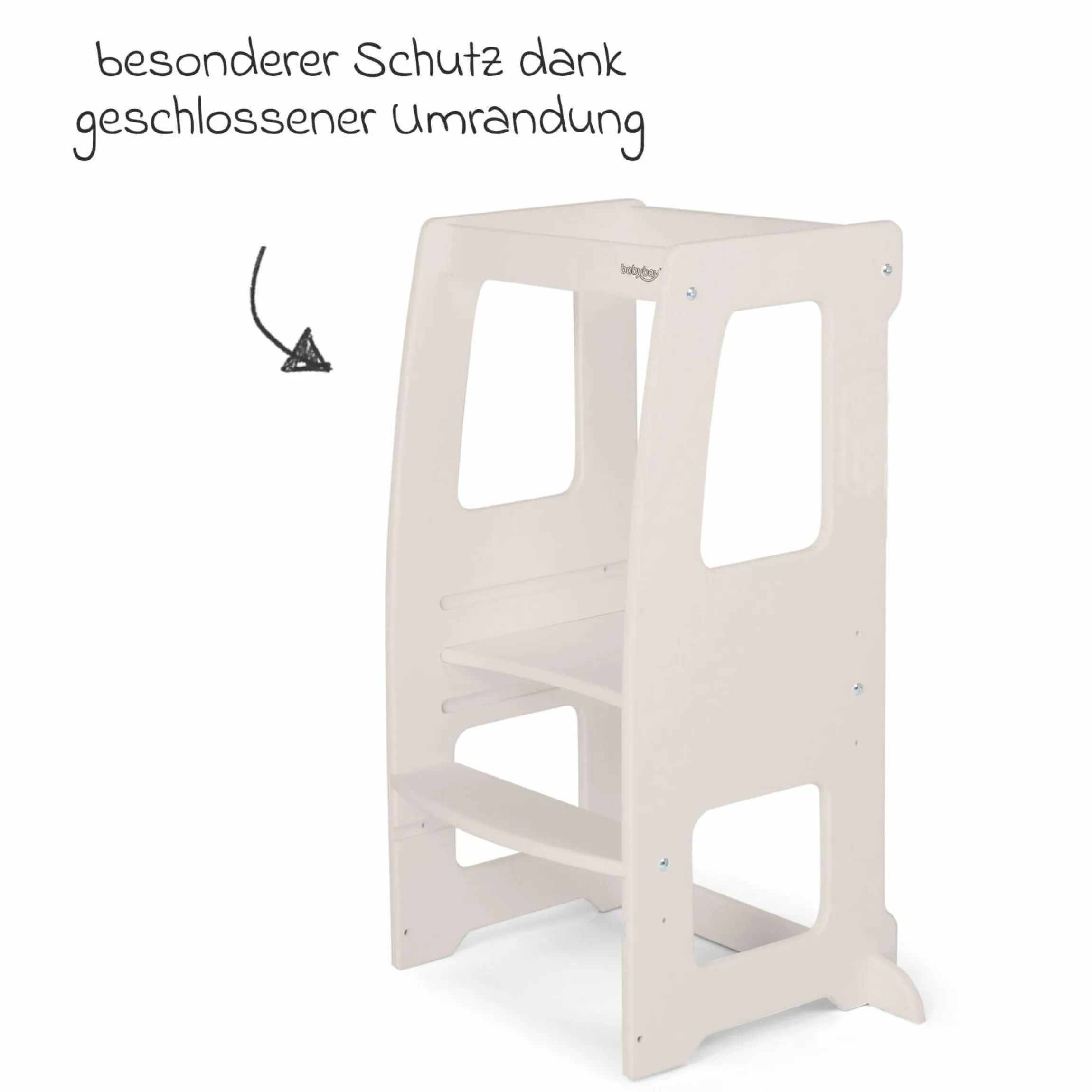 Lernturm Littlefoot 3-fach höhenverstelbar aus Buchenholz - Beige lackiert