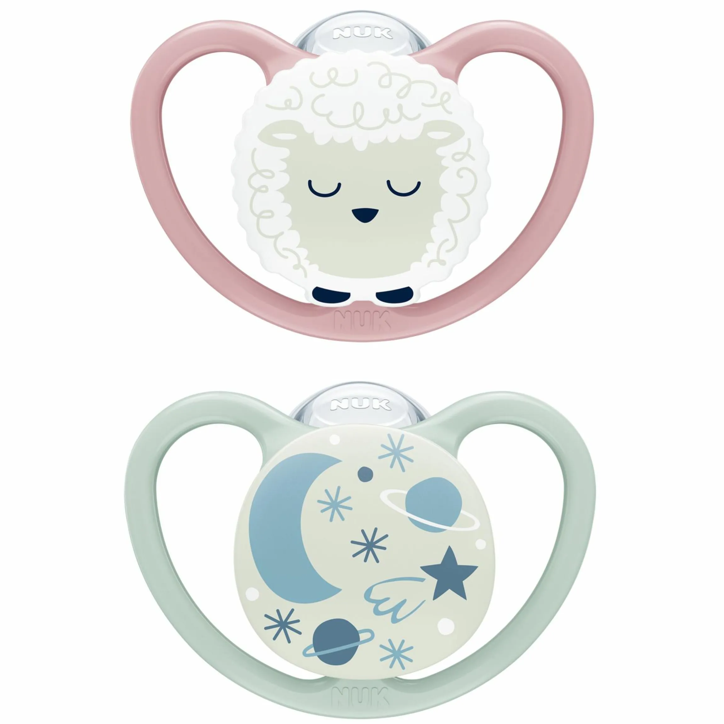 Leucht-Schnuller 2er Pack Space Night - Silikon 0-6 M - Schaf / Nachthimmel